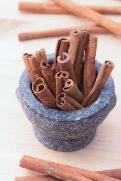 Cinnamon fragrant strike to food dishes, desserts and drinks. To add to the e Stock Photos