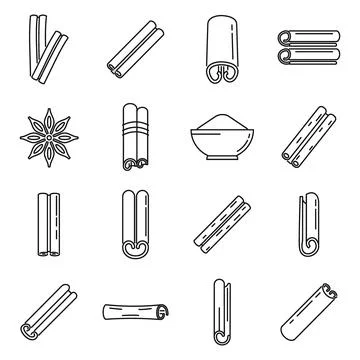 Cinnamon icons set outline vector. Christmas aroma Stock-Illustration