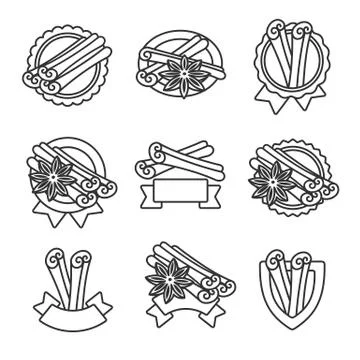 Cinnamon labels and elements set. Collection icon cinnamon. Vector Stock Illustration
