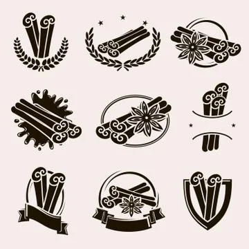 Cinnamon labels and elements set. Collection icon cinnamon. Vector Stock Illustration