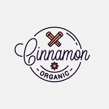 Cinnamon logo. Round linear logo of cinnamon stick Illustrazione stock