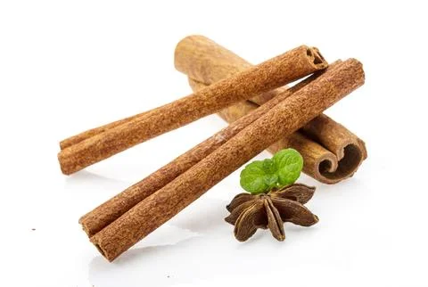 Cinnamon with mint leaf and star-anise Stock Photos