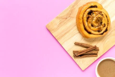 Cinnamon Roll with Coffee / Cinnamon Roll with Coffee Background Stock Photos