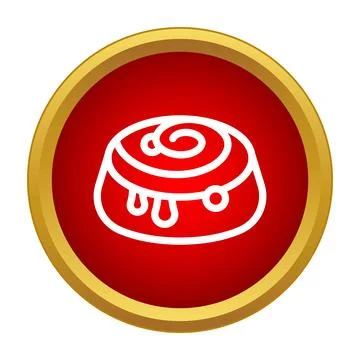 Cinnamon roll icon on a red gold circle Stock Illustration
