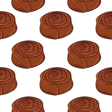 Cinnamon roll pastry seamless pattern in flat style. Ideal for bakery background Stock Illustration