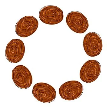 Cinnamon roll wreath in flat style. Sweet and tasty treat for breakfast time Stock Illustration