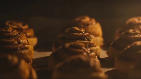 Cinnamon rolls. Baking in oven. Time lapse footage of cooking cinnamon rolls Vidéo 128131109
