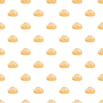 Cinnamon rolls seamless pattern with white icing Stock Illustration