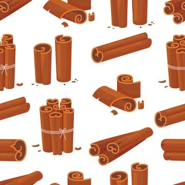Cinnamon seamless pattern. Spices sticks, culinary organic elements. Isolated Stock Illustration