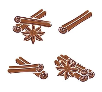 Cinnamon set. Collection icon cinnamon. Vector Stock Illustration