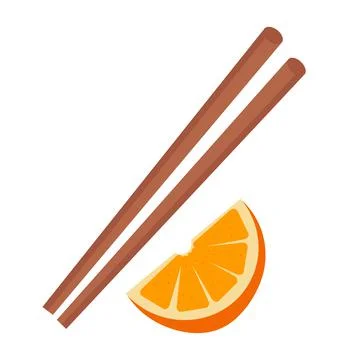 Cinnamon shelf and slice of orange on white background Stock Illustration