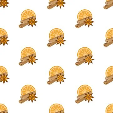 Cinnamon, star anise, orange pattern. Seamless pattern. Stock Illustration