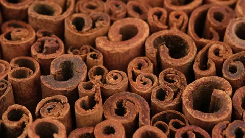 Cinnamon stick close up, rotation. Heap of cinnamon stick Stock Footage 167052673