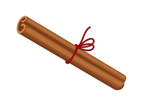 A cinnamon stick tied with a red string on a white background Stock Illustration