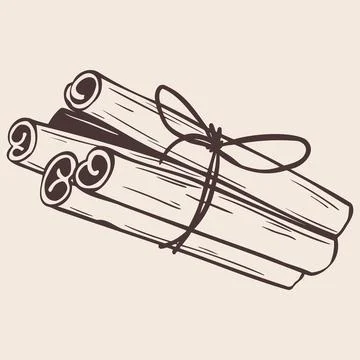 Cinnamon Sticks Bundle Tied with Ribbon Bow. Hand Drawn Doodle Style Aromat.. Illustrazione stock