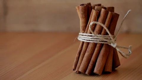 Cinnamon sticks bundle,4k close up shot, slowly,slider equipment used.RL pan Stock Footage 85137740