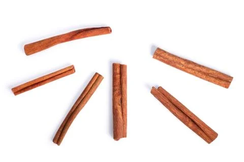 Cinnamon sticks, top view, paths Stock Photos
