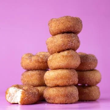Cinnamon Sugar Mini Donuts in a stack Stock Photos