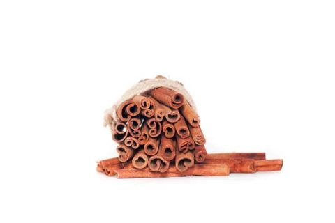 Cinnamon on white background . Stock Photos