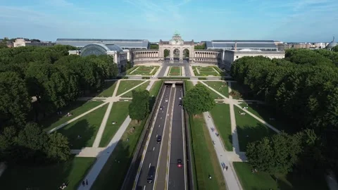 Cinquantenaire highway aerial flight Brussels Stock Footage 338433977