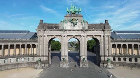 Cinquantenaire Triumphal Arch Aerial Front View Stock Footage 338434084