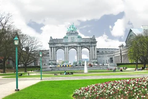 Cinquantennaire park in brussels in spring Stock Photos
