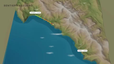 Cinque terre sentiero azzurro 3d terrain route map seamless loop Stock Footage 341852648