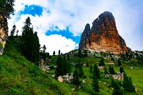 The Cinque Torri in the Dolomites five Stock Photos