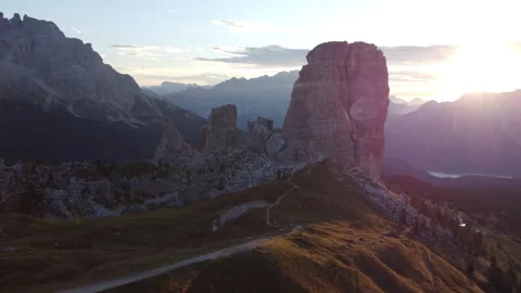Cinque Torri Five Towers Mountain in Italian Dolomites near Cortina d'Ampezzo Stock Footage 209161940