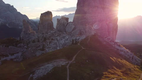 Cinque Torri Five Towers Mountain in Italian Dolomites near Cortina d'Ampezzo Stock Footage 209162196