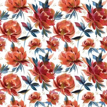 Cintz seamless pattern with blue and orange folk roses Illustrazione stock