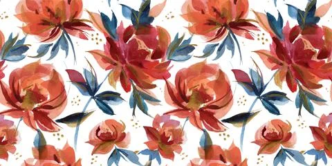 Cintz seamless pattern with blue and orange folk roses 스톡 일러스트