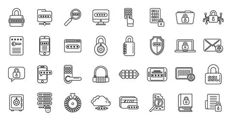 Cipher icons set outline vector. Data security Stock Illustration
