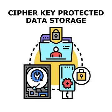 Cipher key protecting data storage and information security Illustrazione stock