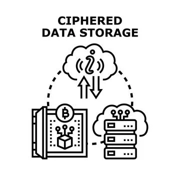 Ciphered data storage distributing financial information securely Stock Illustration