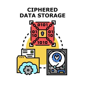 Ciphered data storage protecting digital information system Stock Illustration