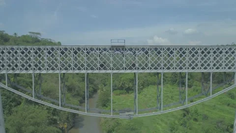 Cirahong Bridge, A Double Deck Structure of Metal Railway and Car Bridge Stock Footage 131074149