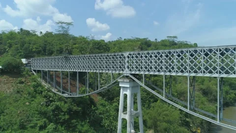 Cirahong Bridge, A Double Deck Structure of Metal Railway and Car Bridge Stock Footage 131075024