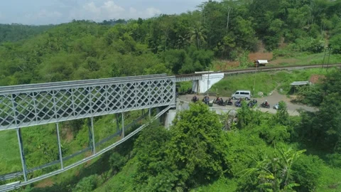 Cirahong Bridge, A Double Deck Structure of Metal Railway and Car Bridge Stock Footage 131076684