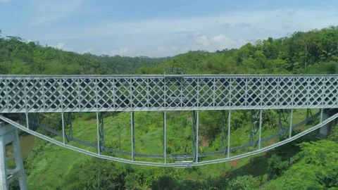 Cirahong Bridge, A Double Deck Structure of Metal Railway and Car Bridge Stock Footage 131077857