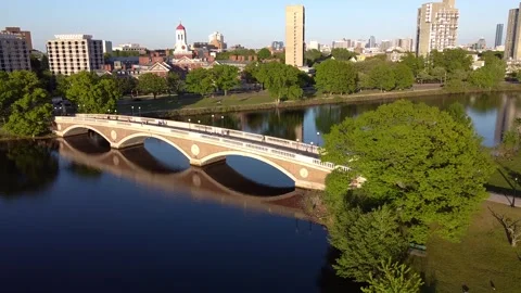 Circa 2020 - Aerial establishing city skyline of Cambridge Boston Massachusetts  Stock Footage