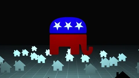 Circa - CG. Jan 30 2018. Ominous Republican Elephant Symbol Rising out of the ea Stock Footage 85213683