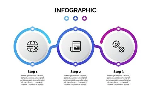 Circle 3 steps process infographic design template Stock Illustration