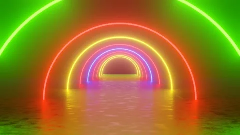 Circle 3d animation abstract neon colorful background. 3d illustration rendering Stock Footage 326083105