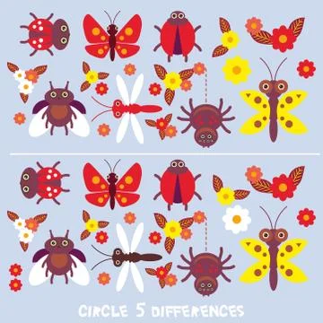 Circle 5 differences Educational Game for Preschool Children Picture puzzle:  Stock Illustration
