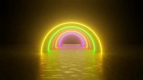 Circle abstract neon colorful background. 3d illustration rendering Stock Illustration