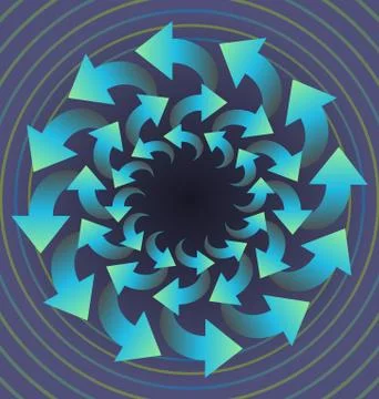 Circle abstract object composed of blue rotating arrows on light purple Stock Illustration