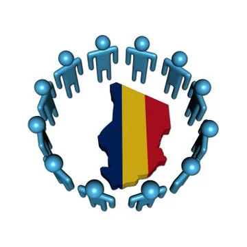 Circle of abstract people around chad map flag illustration Stock Illustration