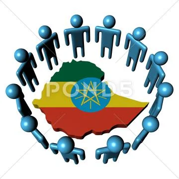 Circle of abstract people around ethiopia map flag illustration Stock Illustration