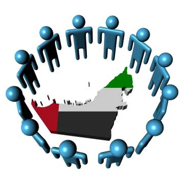 Circle of abstract people around uae map flag illustration Stock Illustration